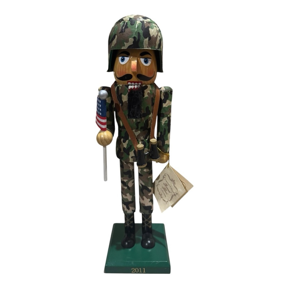 Wooden Soldier in Camo and Flag Nutcracker Bernard Klaus Collection Holiday 14"